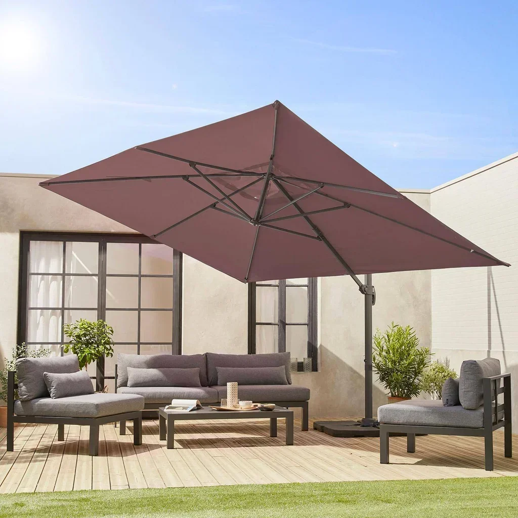 Offset rectangular patio umbrella 3x4m aluminum with 50x50cm weighted bases Wimereux