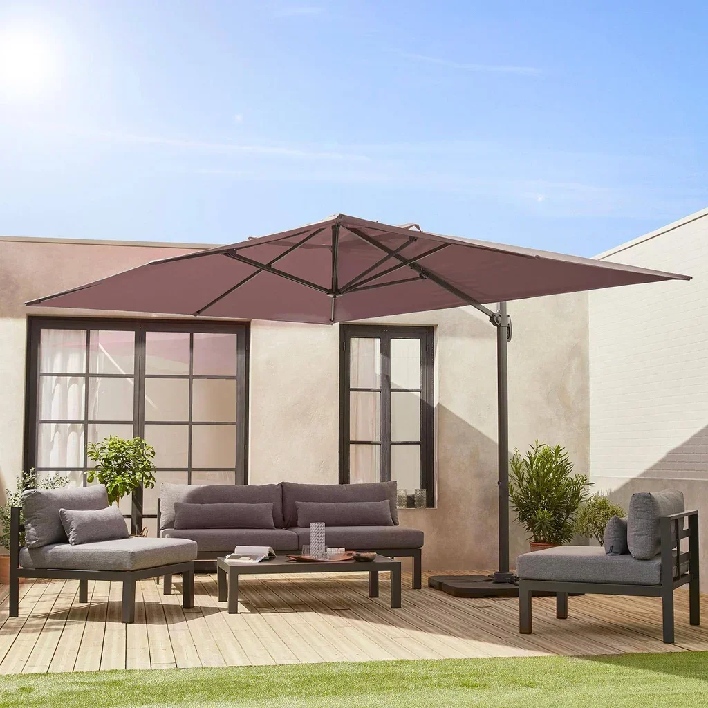 Offset rectangular patio umbrella 3x4m aluminum with 50x50cm weighted bases Wimereux