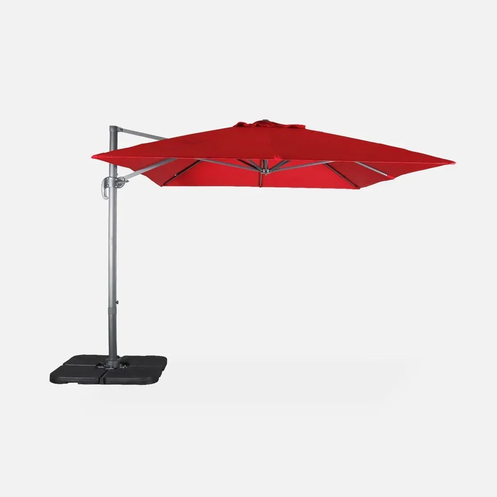 Offset rectangular parasol 3x4m Wimereux with 50x50cm weighted bases and protective cover