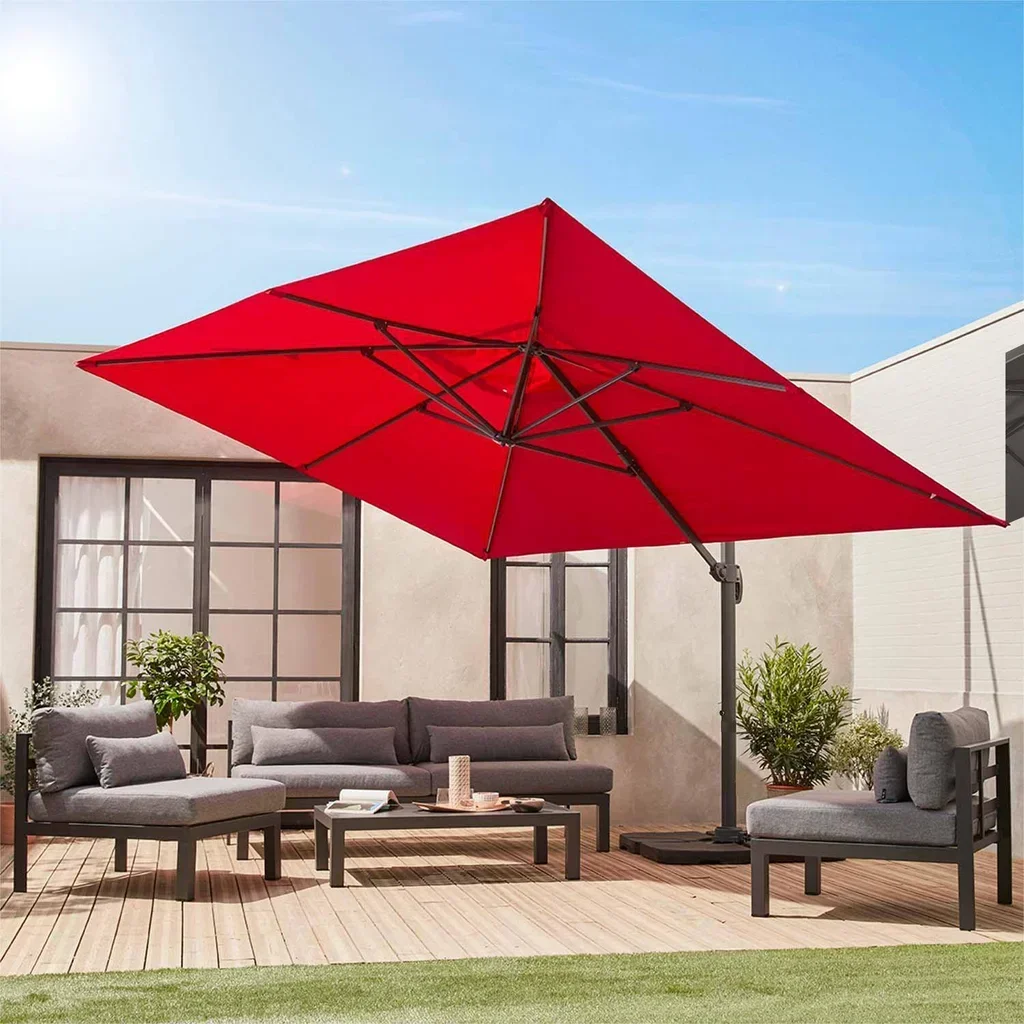 Offset rectangular parasol 3x4m Wimereux with 50x50cm weighted bases and protective cover