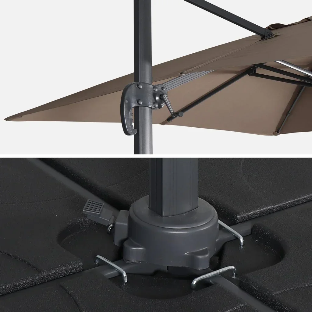 Offset rectangular patio umbrella 3x4m aluminum with 50x50cm weighted bases Wimereux