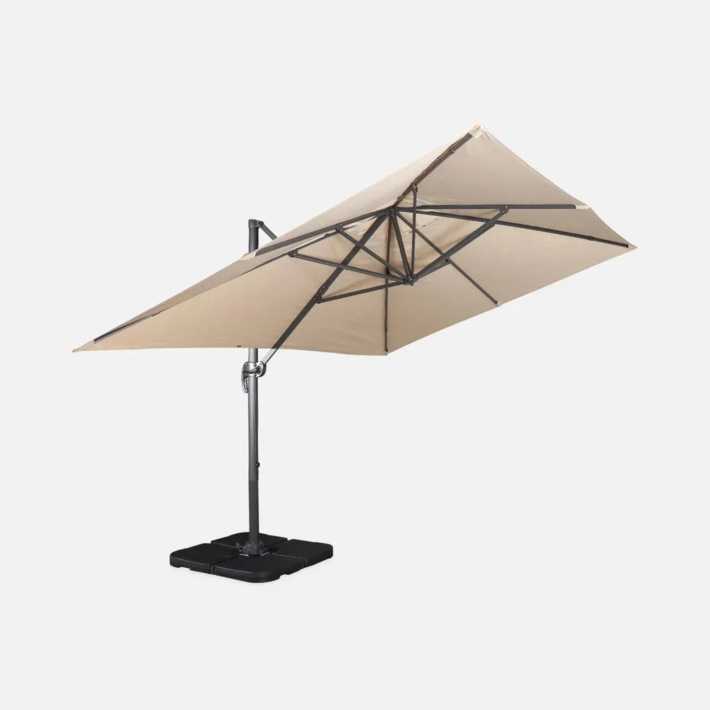 Offset Cantilever Parasol Umbrella 3x4m with 50x50cm Weighted Base - Wimereux