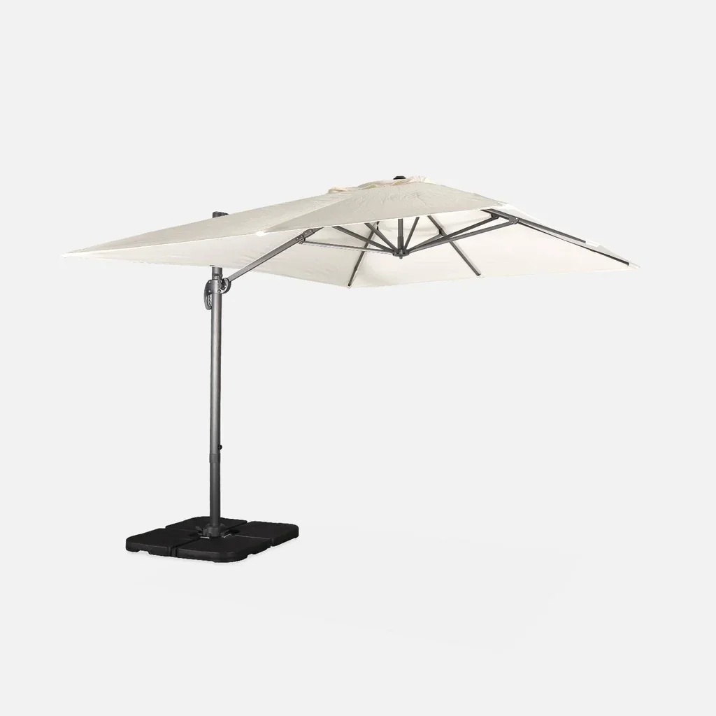 Rectangular offset cantilever umbrella 3x4m anthracite grey aluminium with weighted base plates - garden parasol with cross base