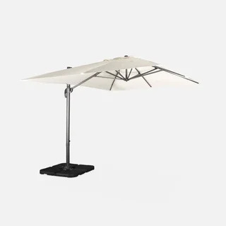 Rectangular offset cantilever umbrella 3x4m anthracite grey aluminium with weighted base plates - garden parasol with cross base