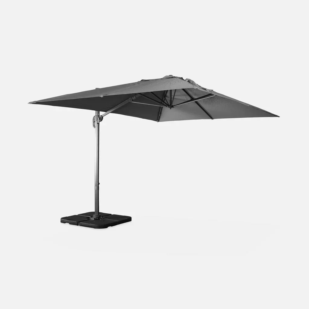 Rectangular offset cantilever parasol 3x4m Wimereux with weight base set