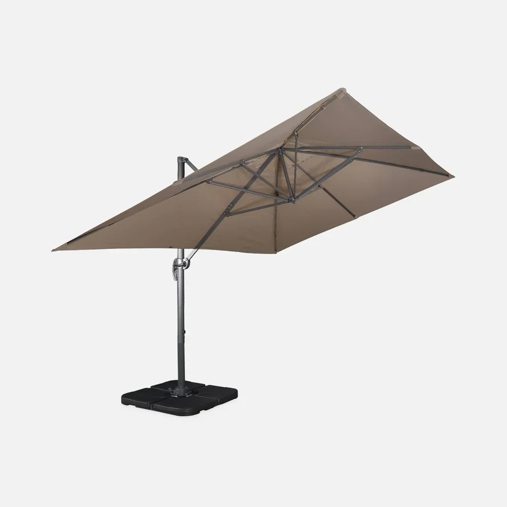 Offset rectangular patio umbrella 3x4m aluminum with 50x50cm weighted bases Wimereux