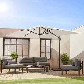 Rectangular offset cantilever umbrella 3x4m anthracite grey aluminium with weighted base plates - garden parasol with cross base
