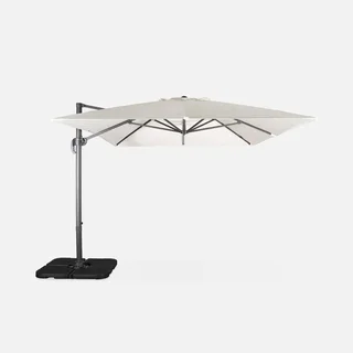 Rectangular offset cantilever umbrella 3x4m anthracite grey aluminium with weighted base plates - garden parasol with cross base