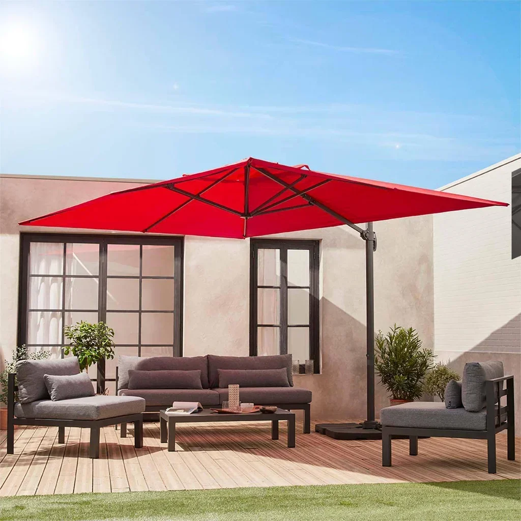 Offset rectangular parasol 3x4m Wimereux with 50x50cm weighted bases and protective cover