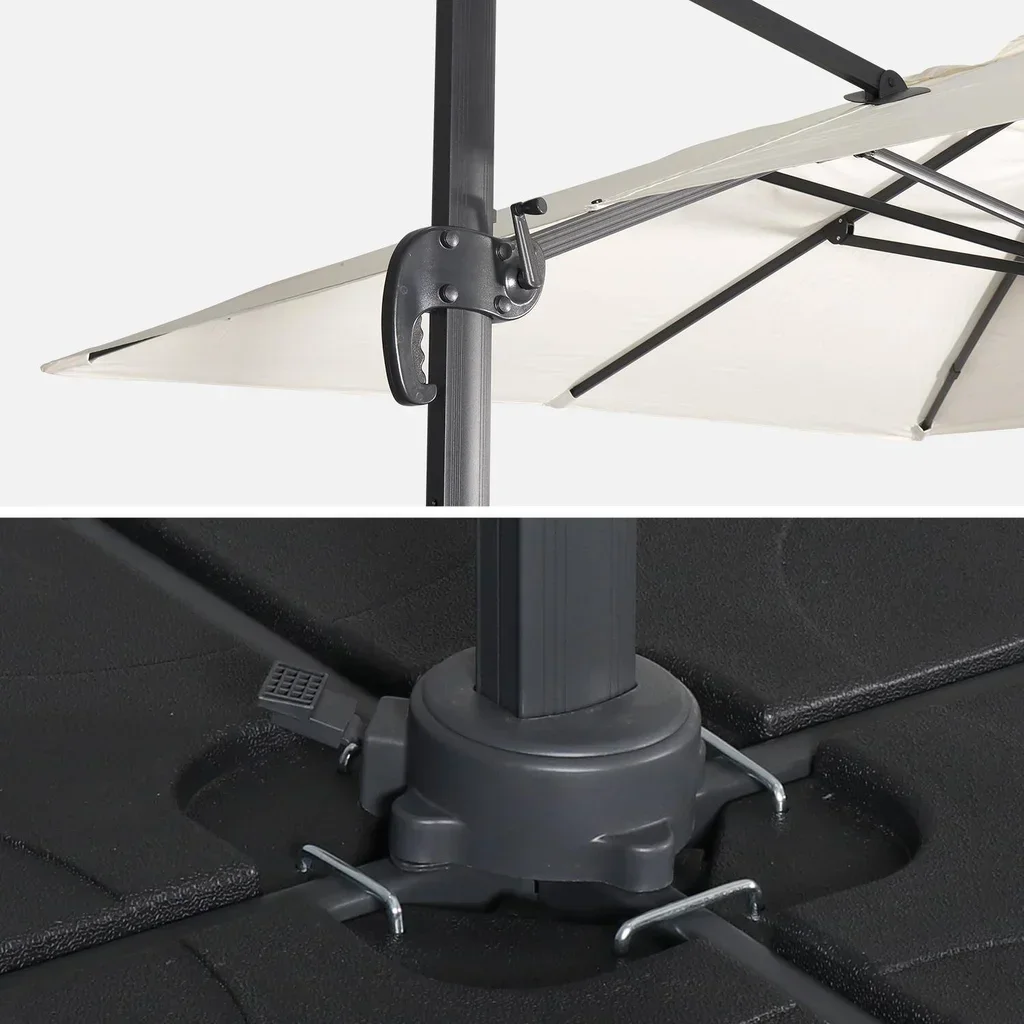 Rectangular offset cantilever umbrella 3x4m anthracite grey aluminium with weighted base plates - garden parasol with cross base