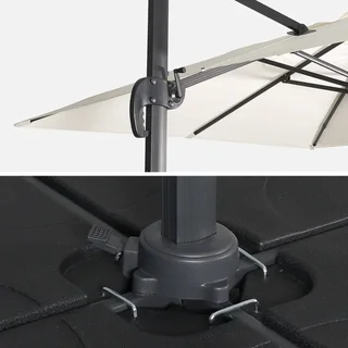 Rectangular offset cantilever umbrella 3x4m anthracite grey aluminium with weighted base plates - garden parasol with cross base