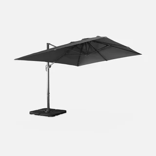 Rectangular offset cantilever parasol 3x4m Wimereux with weight base set