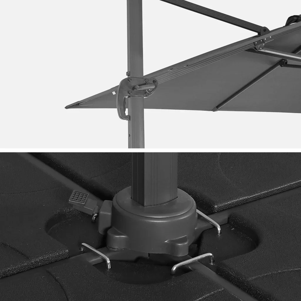 Rectangular offset cantilever parasol 3x4m Wimereux with weight base set
