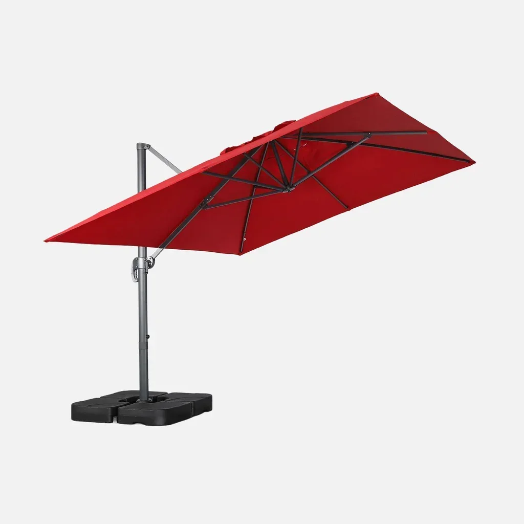 Parasol Excéntrico 3x4m Azul Pato con Base Fixeo 50x50cm