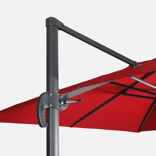 Parasol Excéntrico 3x4m Azul Pato con Base Fixeo 50x50cm
