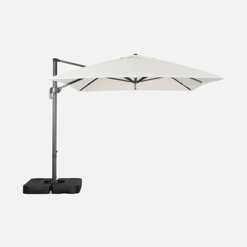 Parasol Excéntrico Wimereux 3x4m Azul Pato con Base Fixeo 50x50cm