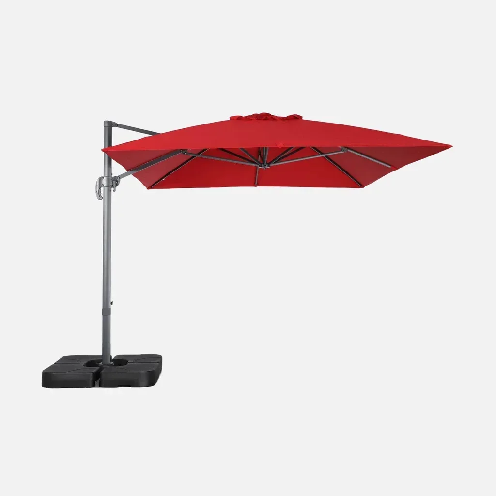 Parasol Excéntrico 3x4m Azul Pato con Base Fixeo 50x50cm