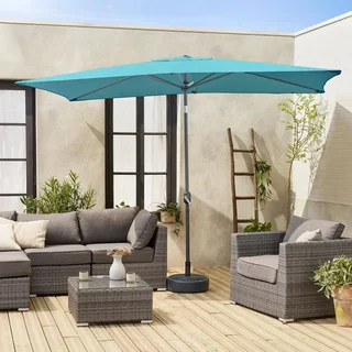 Parasol rectangulaire 2x3 m aluminium turquoise mât central orientable
