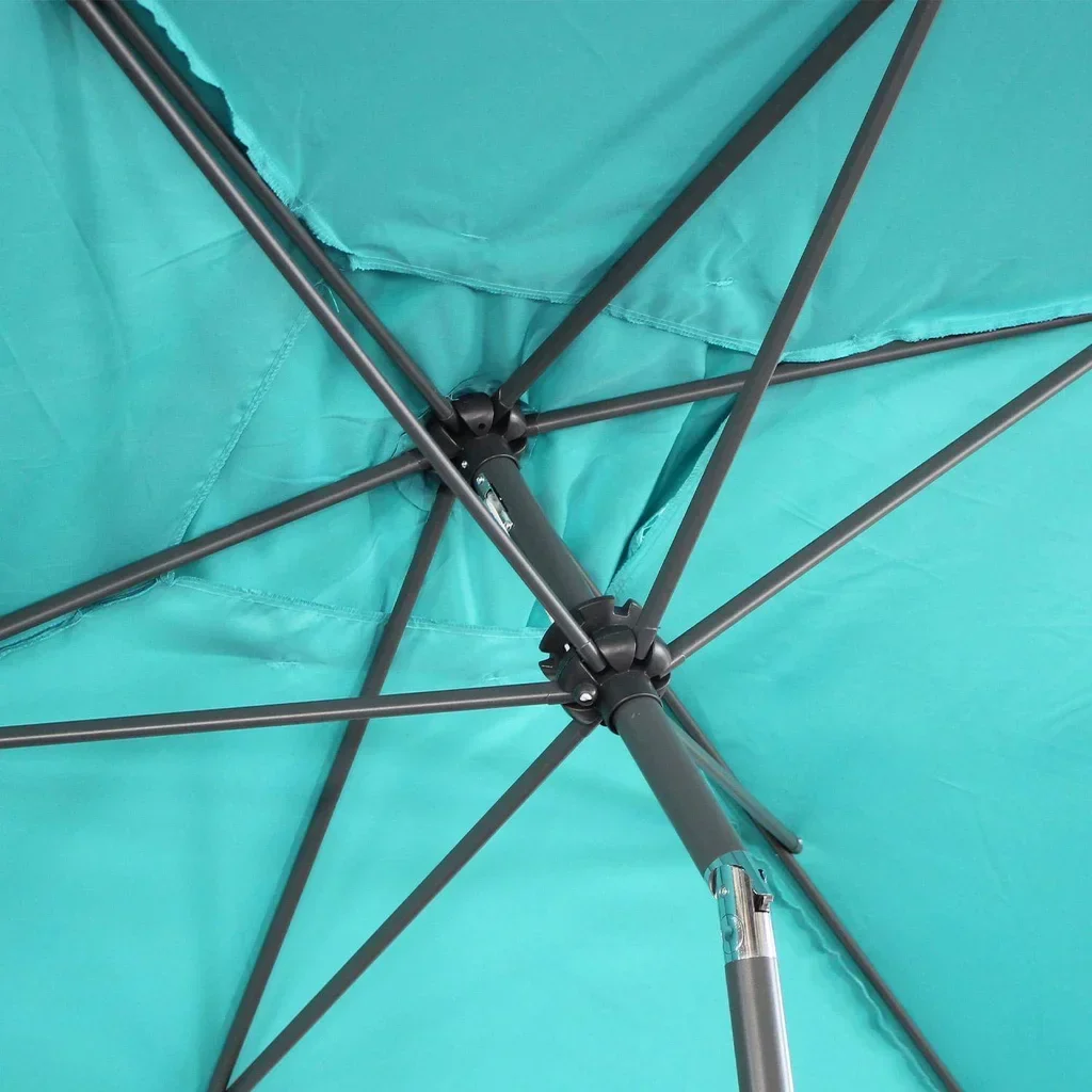 Parasol rectangulaire 2x3 m aluminium turquoise mât central orientable