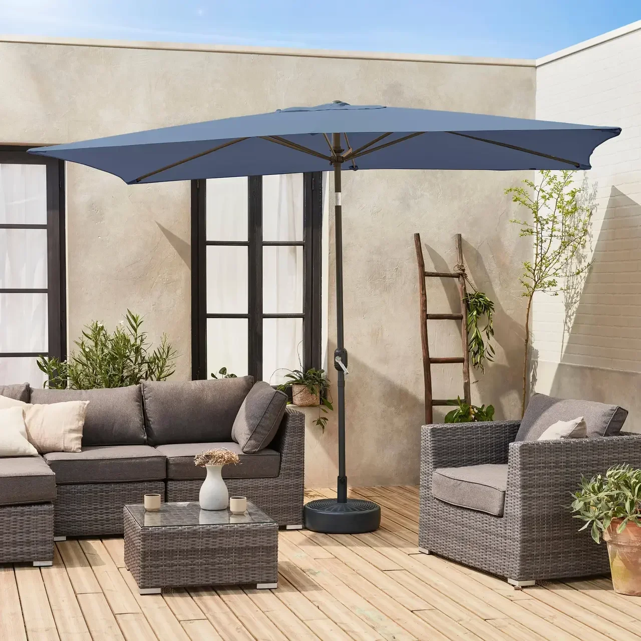Parasol de jardin rectangulaire 2x3 m aluminium turquoise mât orientable