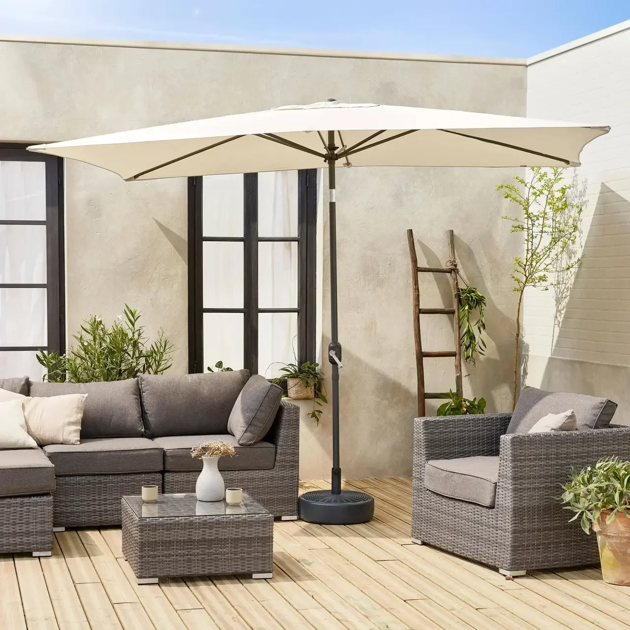Parasol rectangulaire Touquet 2x3m turquoise mât orientable aluminium