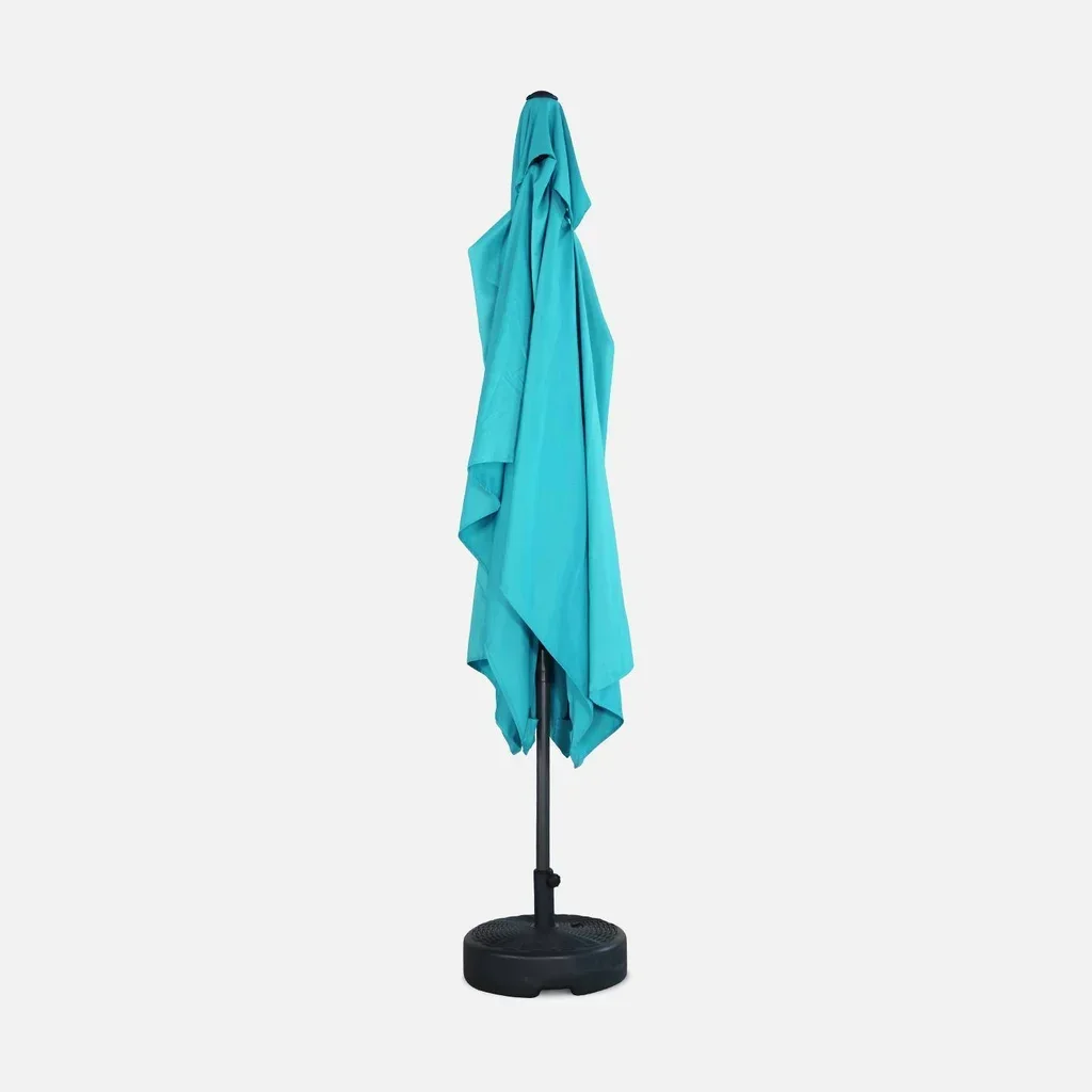 Parasol rectangulaire 2x3 m aluminium turquoise mât central orientable