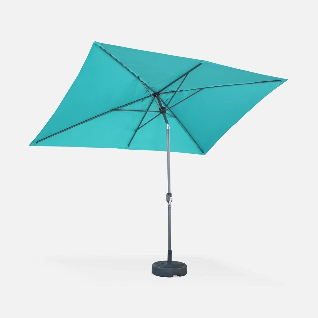 Parasol rectangulaire 2x3 m aluminium turquoise mât central orientable
