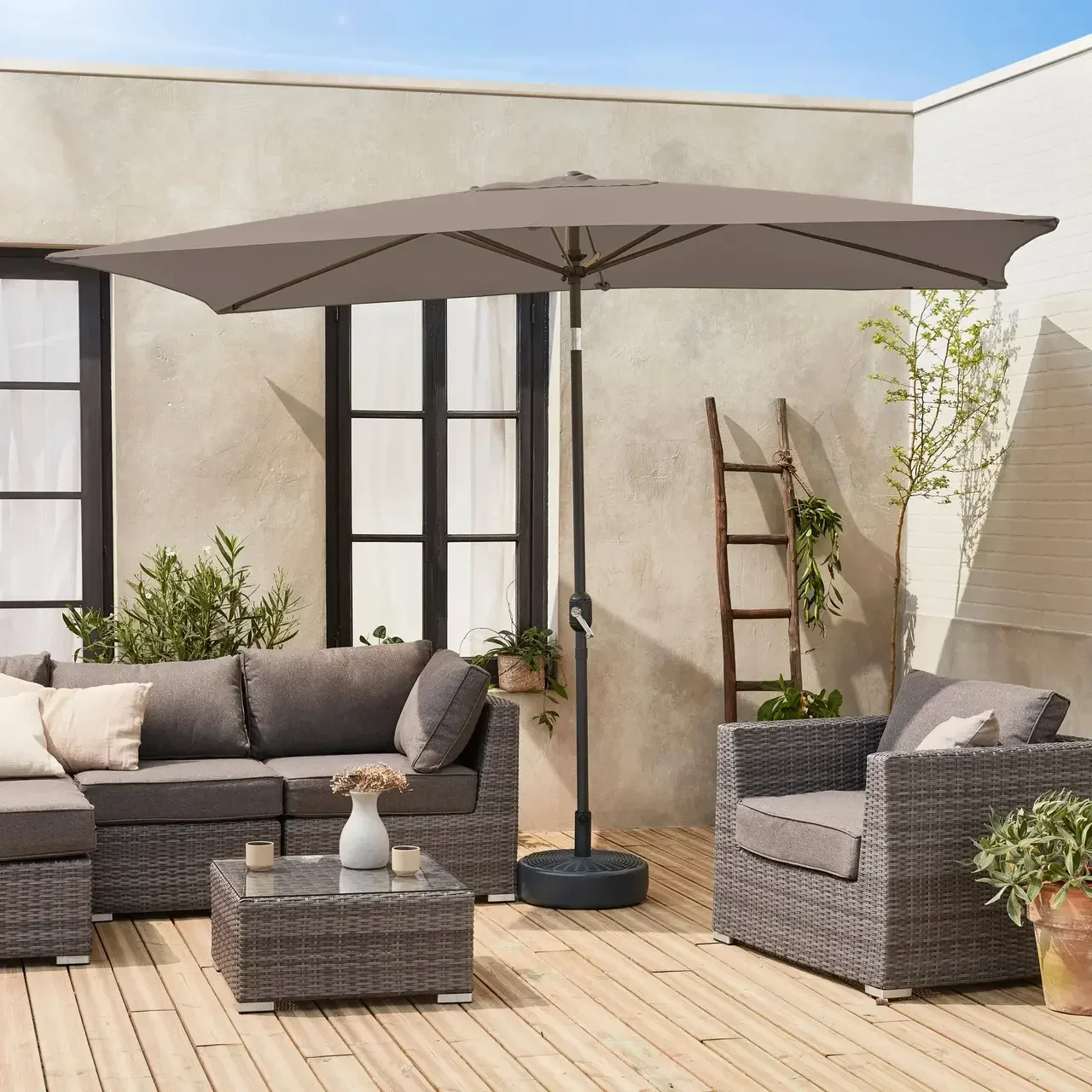 Parasol jardin rectangulaire 2x3m turquoise mât central orientable aluminium