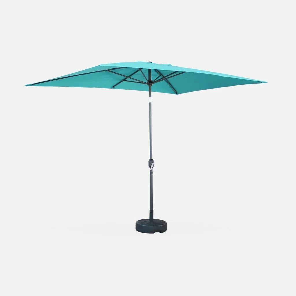 Parasol rectangulaire 2x3 m aluminium turquoise mât central orientable