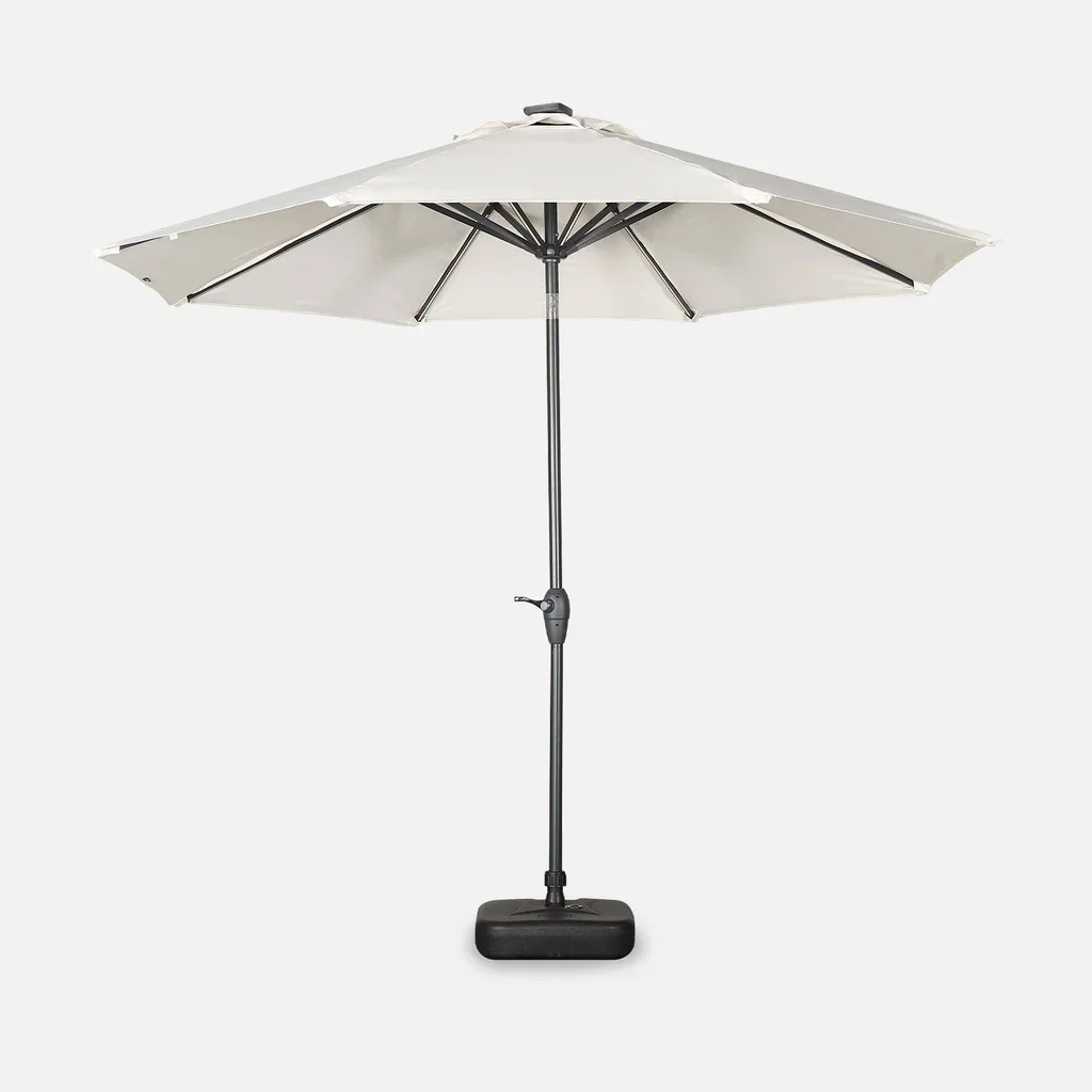 Parasol LED rond 2,7m écru Hélios éclairage solaire