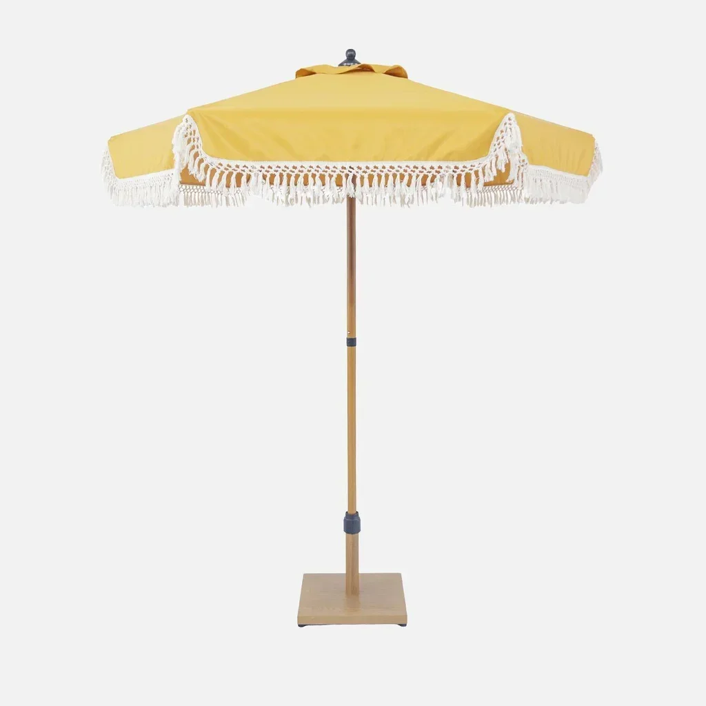 Parasol rond à franges Ø200 cm acier effet bois Hossegor