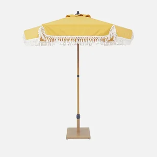 Parasol rond à franges Ø200 cm acier effet bois Hossegor