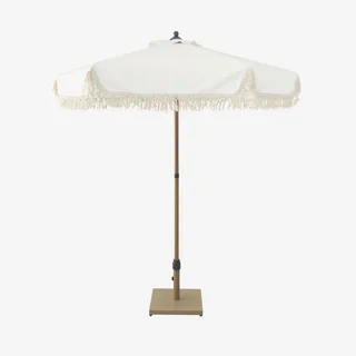 Parasol rond à franges Ø200 cm acier effet bois jardin terrasse