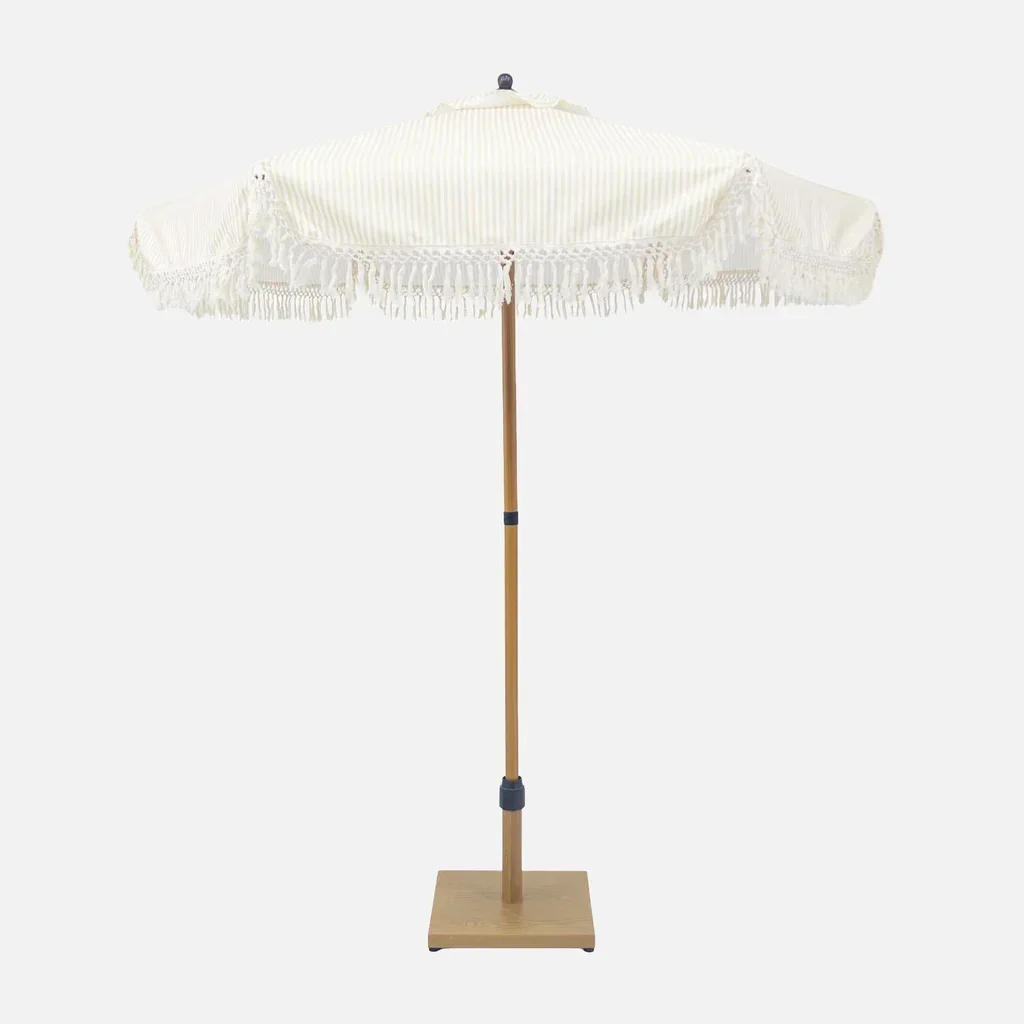 Parasol rond Hossegor Ø200 cm franges acier effet bois jardin terrasse