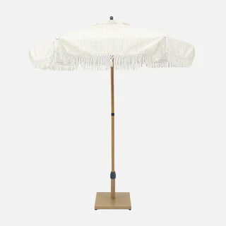 Parasol rond Hossegor Ø200 cm franges acier effet bois jardin terrasse