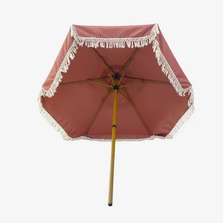 Parasol rond à franges Hossegor Ø200 cm acier effet bois