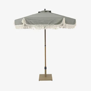 Parasol rond à franges Ø200 cm Hossegor acier effet bois jardin terrasse