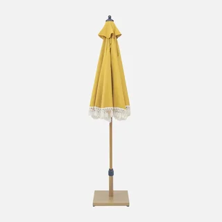 Parasol rond à franges Ø200 cm acier effet bois Hossegor