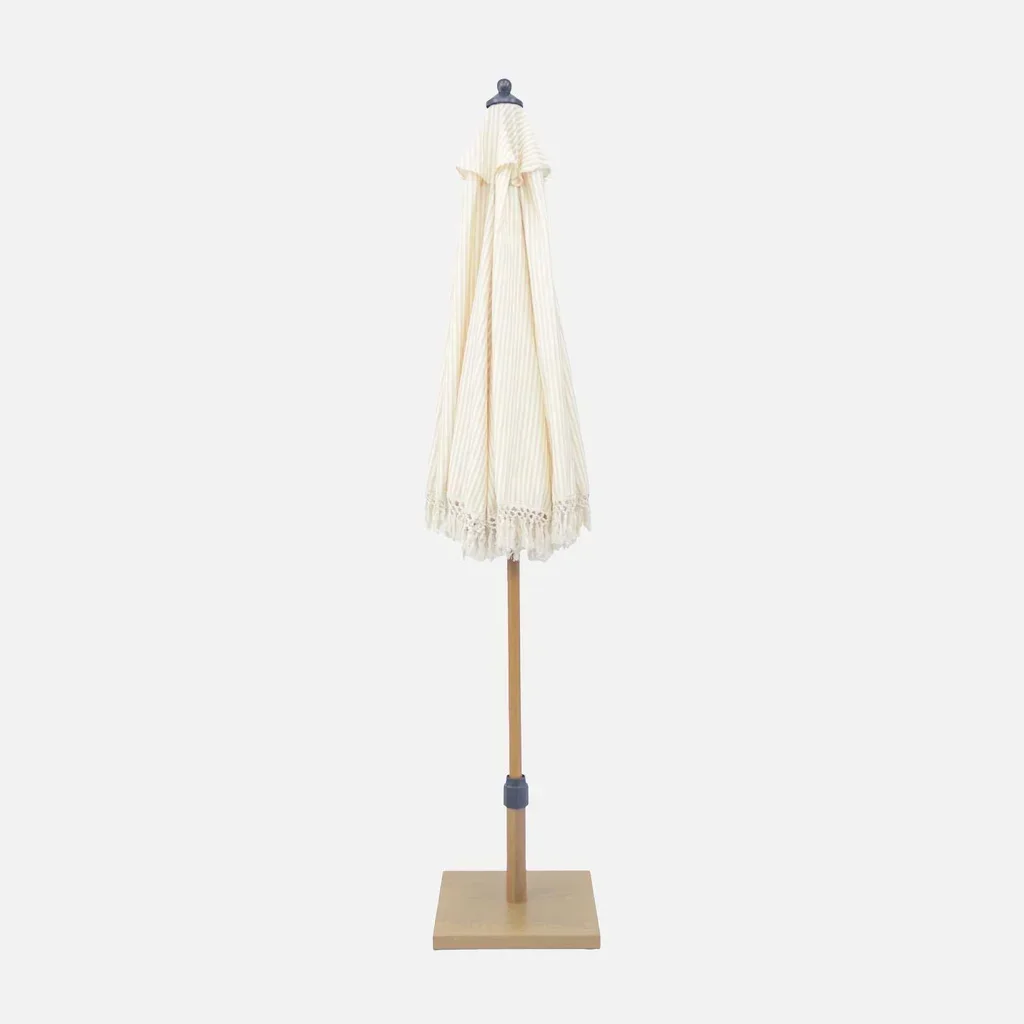 Parasol rond Hossegor Ø200 cm franges acier effet bois jardin terrasse