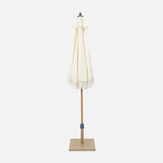 Parasol rond Hossegor Ø200 cm franges acier effet bois jardin terrasse