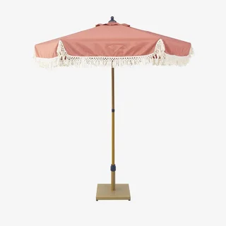 Parasol rond à franges Hossegor Ø200 cm acier effet bois