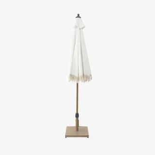 Parasol rond à franges Ø200 cm acier effet bois jardin terrasse