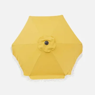 Parasol rond à franges Ø200 cm acier effet bois Hossegor