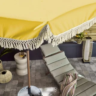 Parasol rond à franges Ø200 cm acier effet bois Hossegor