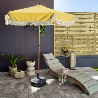 Parasol rond à franges Ø200 cm acier effet bois Hossegor