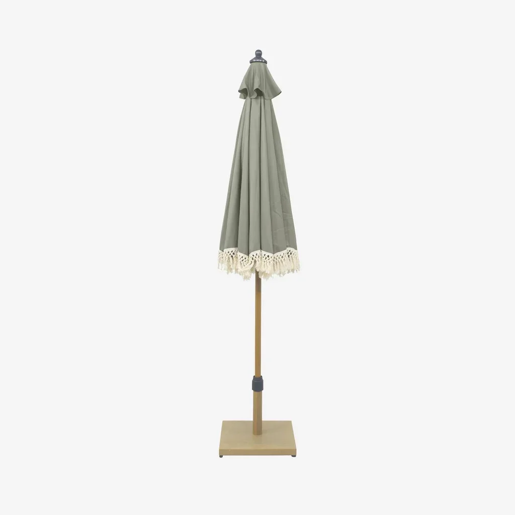 Parasol rond à franges Ø200 cm Hossegor acier effet bois jardin terrasse