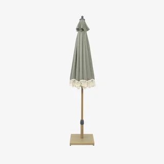 Parasol rond à franges Ø200 cm Hossegor acier effet bois jardin terrasse