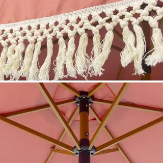 Parasol rond à franges Hossegor Ø200 cm acier effet bois