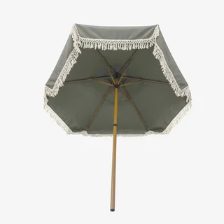 Parasol rond à franges Ø200 cm Hossegor acier effet bois jardin terrasse