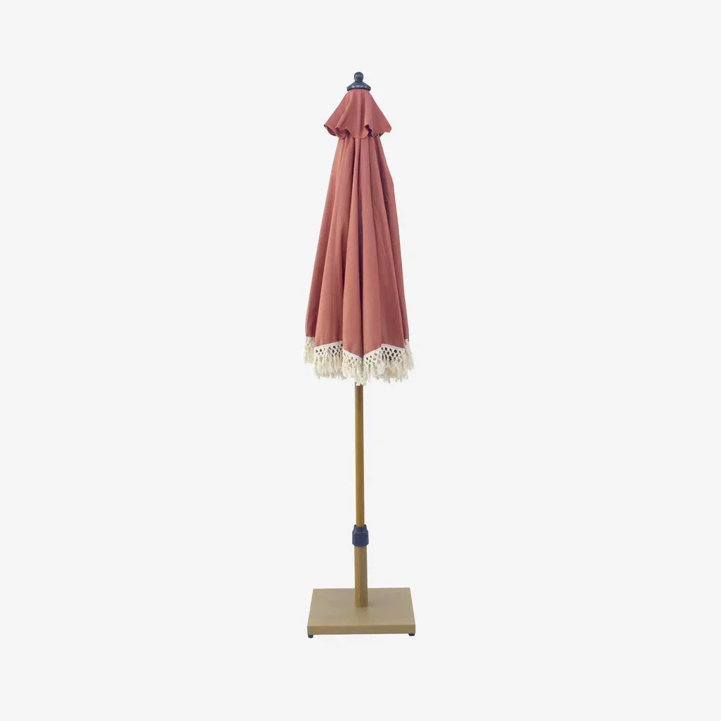 Parasol rond à franges Hossegor Ø200 cm acier effet bois